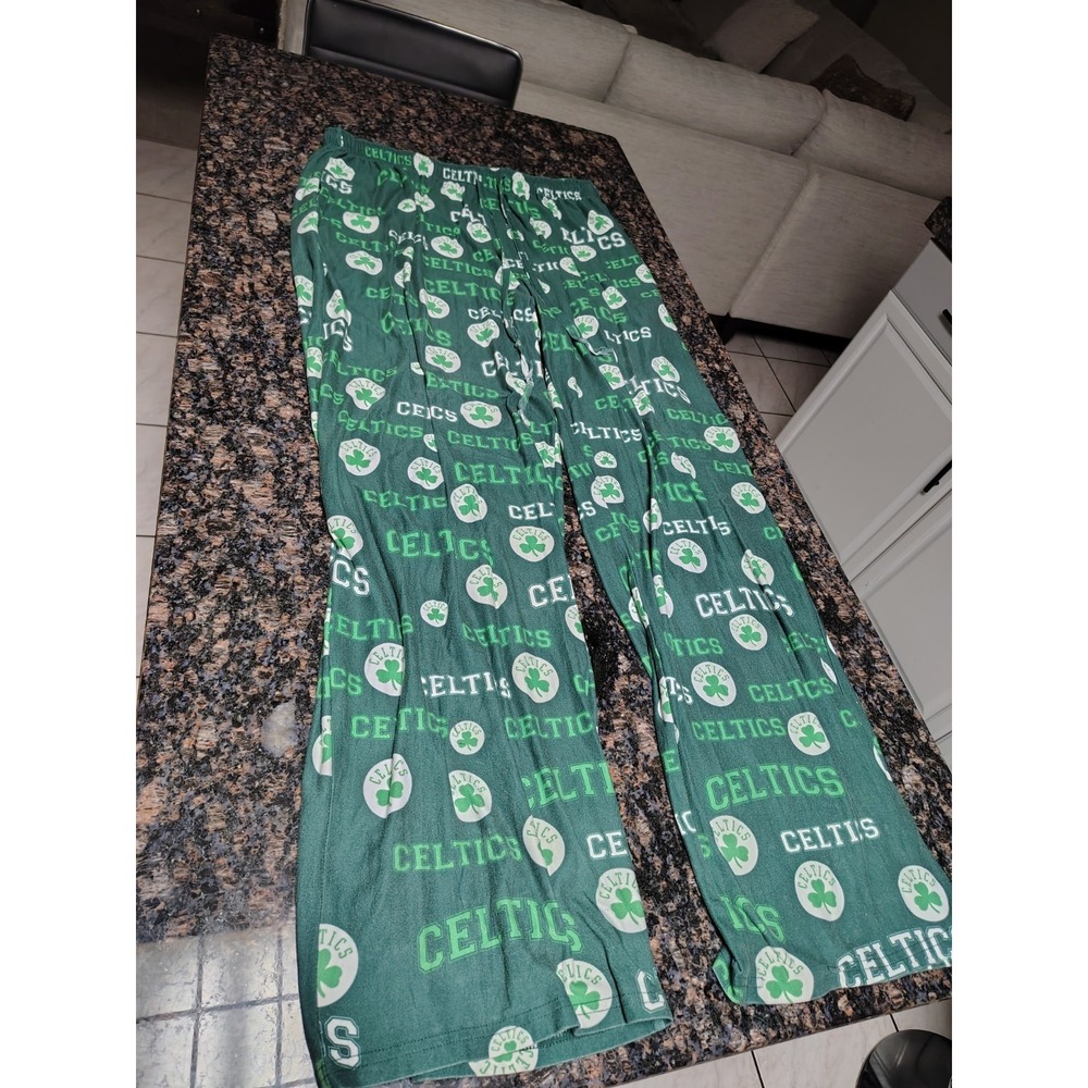 EUC Boston Celtics NBA Pajama Pants Mens L Green AOP Lounge Sleep - Picture 2 of 6